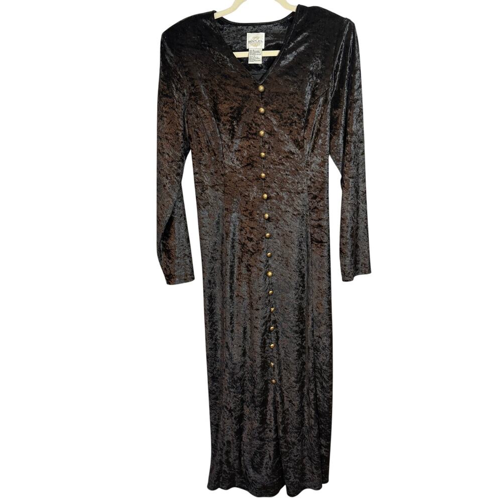 Bentley Black Crushed Velvet Corset Back Vintage Gothic Whimsigoth Maxi Dress 12 - Picture 2 of 8